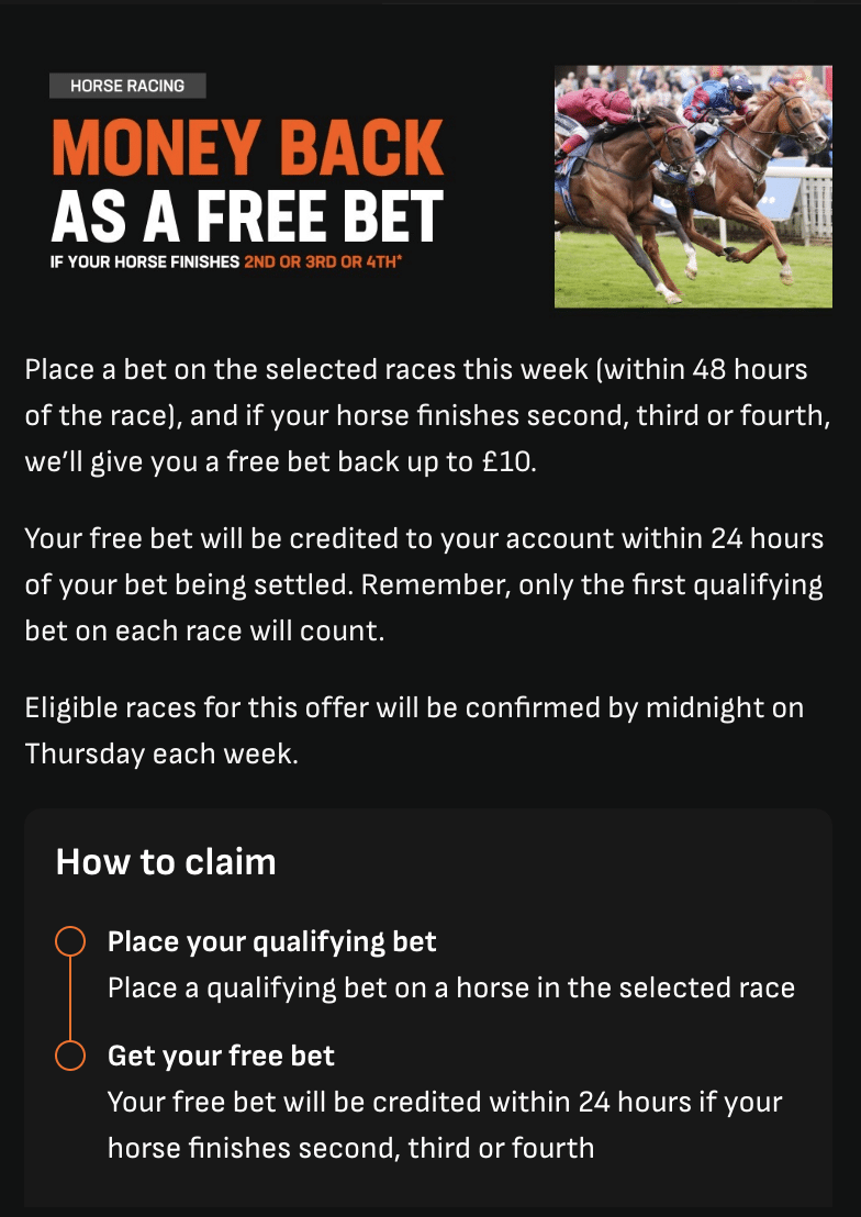Horse race betting money back promo at LiveScore Bet.